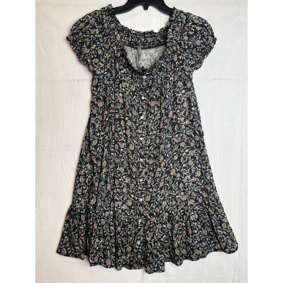 Anthropologie Floral‎ Off-The-Shoulder Mini Dress Buttondown Smocked Printed XS - Picture 3 of 10